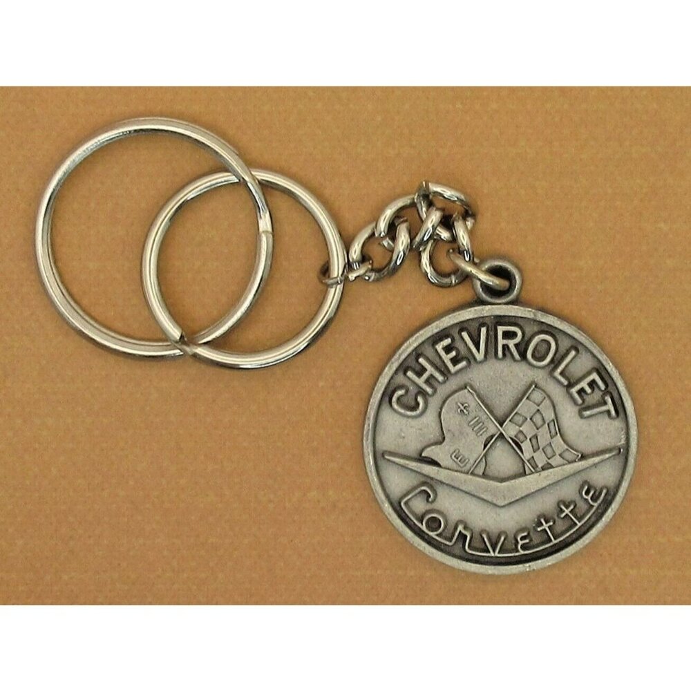 Vintage 1985 Pewter Rawcliff Keychain Chevrolet  I Love Heart My Corvette